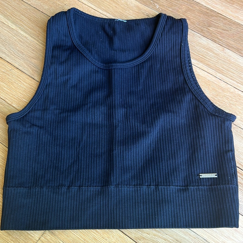 Ribbed Activewear Black Sports Bra Top